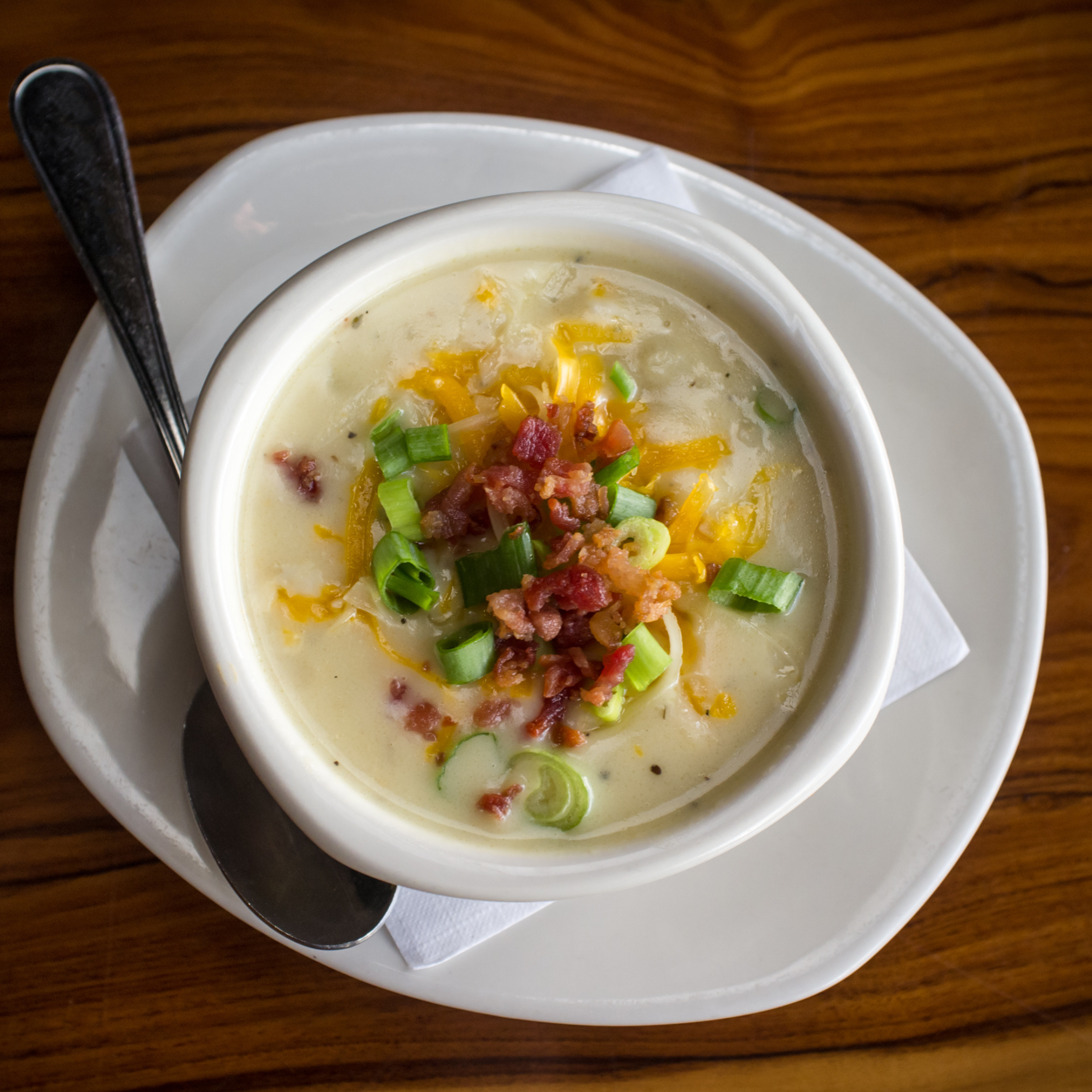 a bowl of loaded baked potato soup